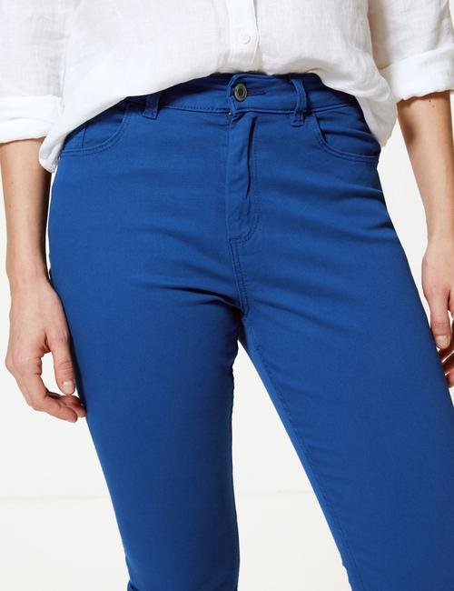 Lacivert Orta Belli Super Skinny Leg Kısa Jean Pantolon