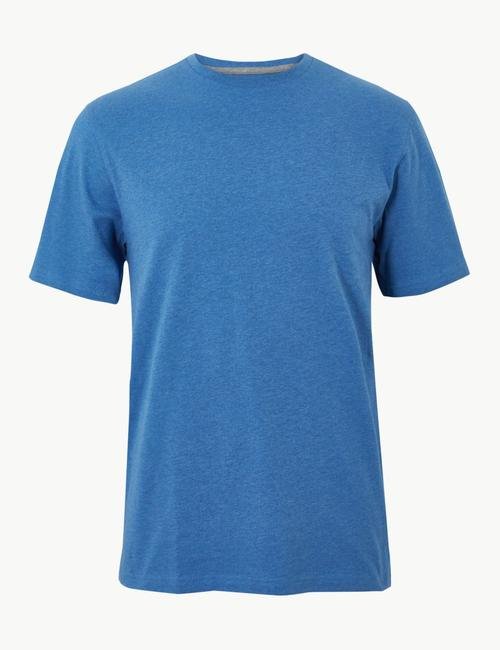 Mavi Saf Pamuklu Sıfır Yaka T-Shirt