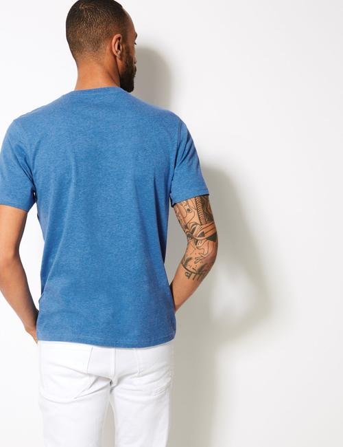 Mavi Saf Pamuklu Sıfır Yaka T-Shirt