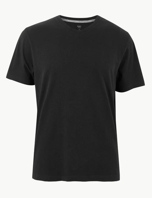 Siyah Saf Pamuklu V Yaka T-Shirt