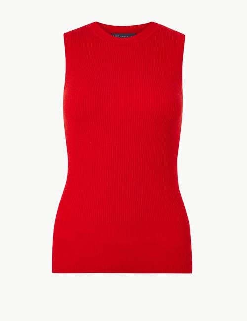 Kırmızı Kolsuz Triko Bluz