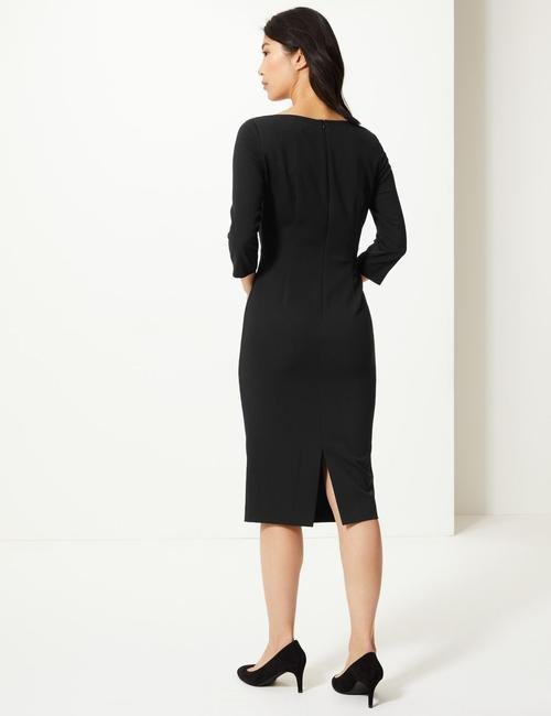 Siyah Dikiş Detaylı Tailored Fit Midi Elbise