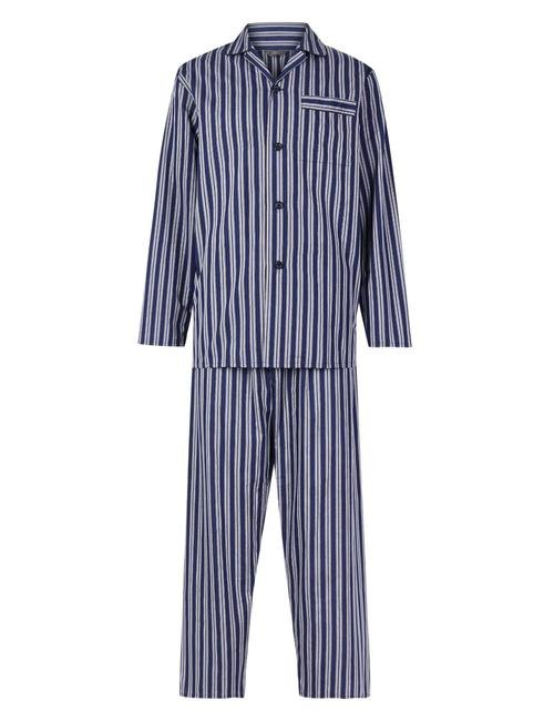 Mavi Pamuk Karışımlı Çizgili Pijama Takımı
