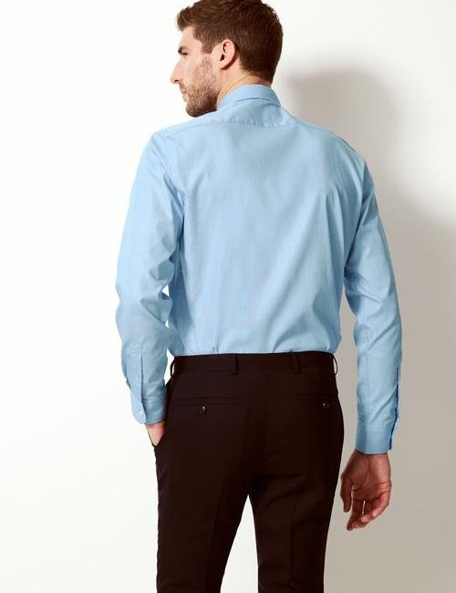 Mavi Saf Pamuklu Tailored Fit Gömlek