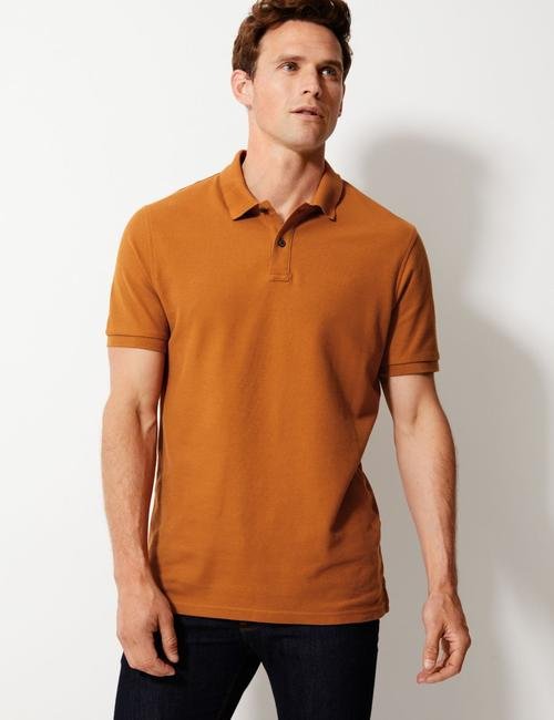 Kahverengi Saf Pamuklu Polo Yaka T-Shirt