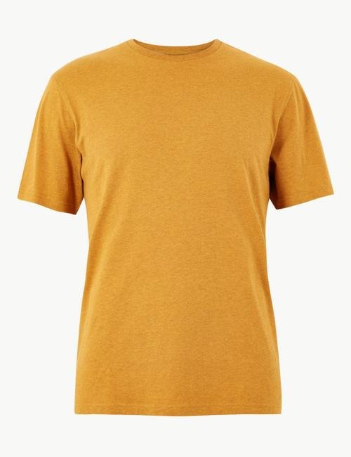 Kahverengi Saf Pamuklu Yuvarlak Yaka T-shirt