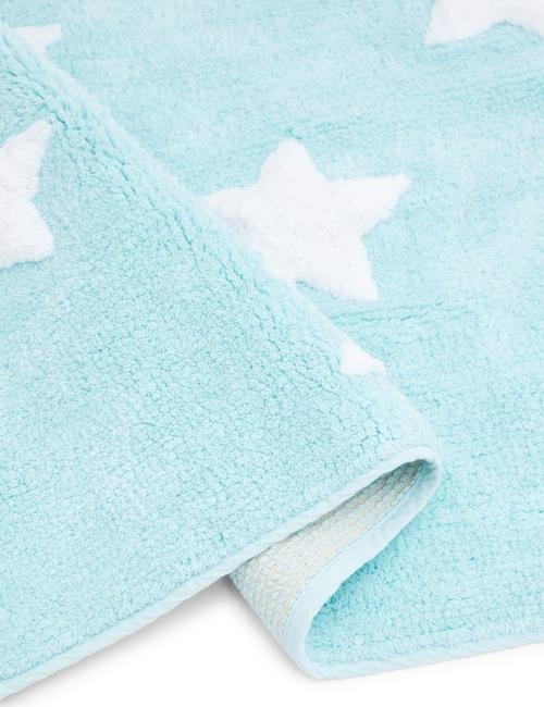 Mavi Pamuklu Yıldız  Desenli Banyo Paspası