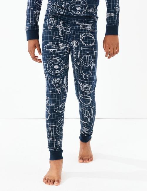 Lacivert Roket Desenli Pijama Takımı