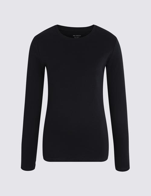 Siyah Saf Pamuklu Uzun Kollu T-shirt