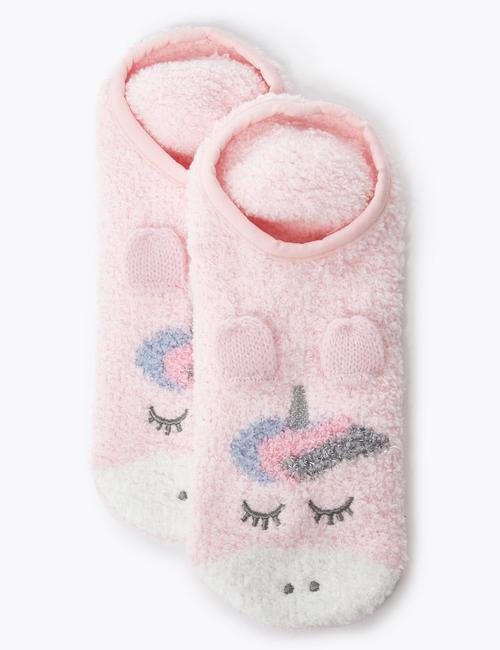 Pembe Unicorn İşlemeli Slipper Çorap
