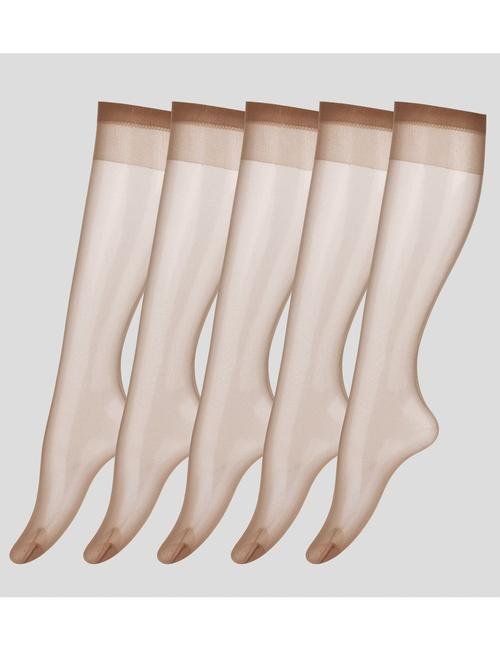 Kahverengi 5'li 15 Denye Mat Diz Altı Çorap