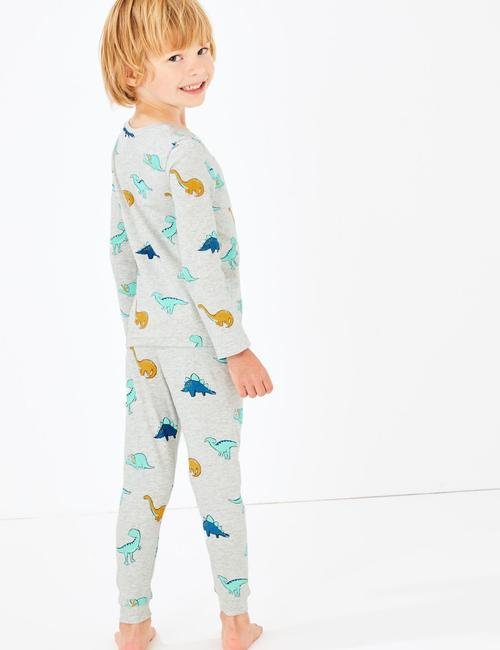 Gri Dreamskin® Dinozor Desenli  Pijama Takımı