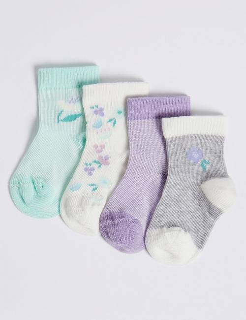 Multi Renk 4'lü Çiçek Desenli Çorap Seti