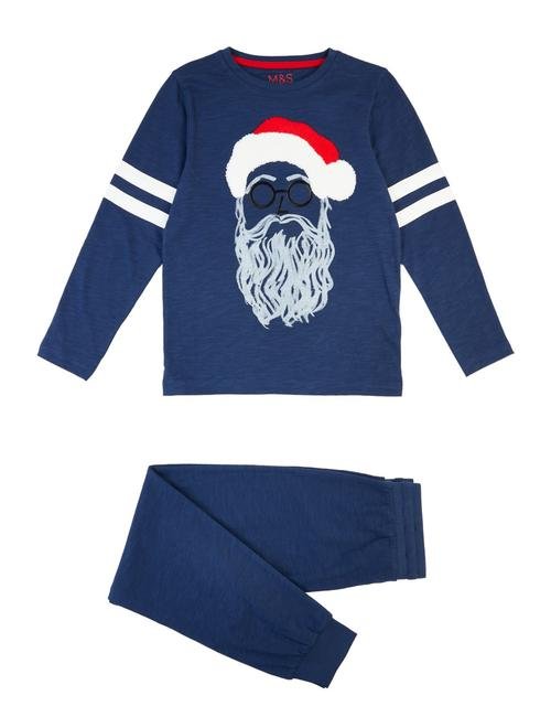 Lacivert Noel Baba Desenli Pijama Takımı