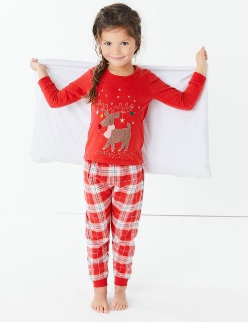 Kırmızı Ren Geyiği Desenli Pijama Takımı