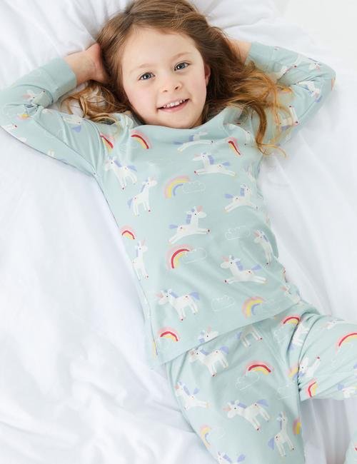 Gri Unicorn ve Gökkuşağı Desenli Pijama Takımı
