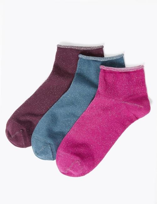 Pembe 3'lü Pırıltılı Soket Çorap