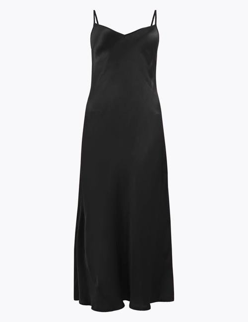 Siyah Slip Midi Elbise