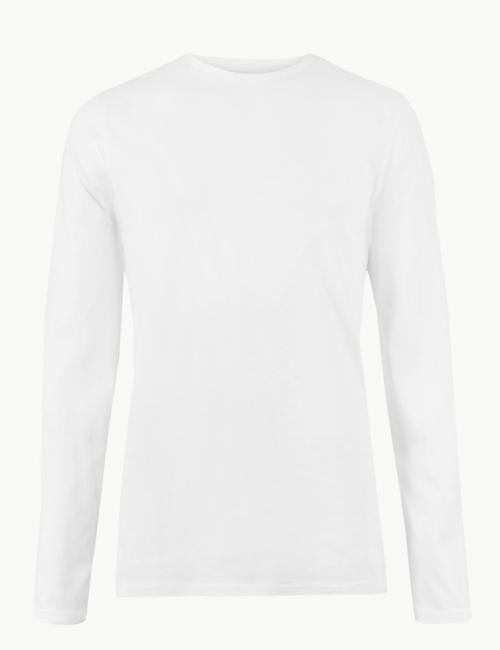 Beyaz Saf Pamuklu Uzun Kollu T-Shirt