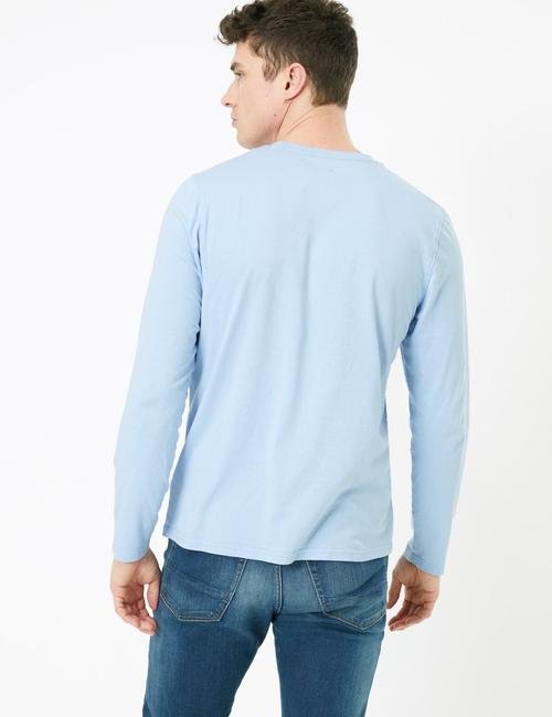 Mavi Saf Pamuklu Uzun Kollu T-Shirt
