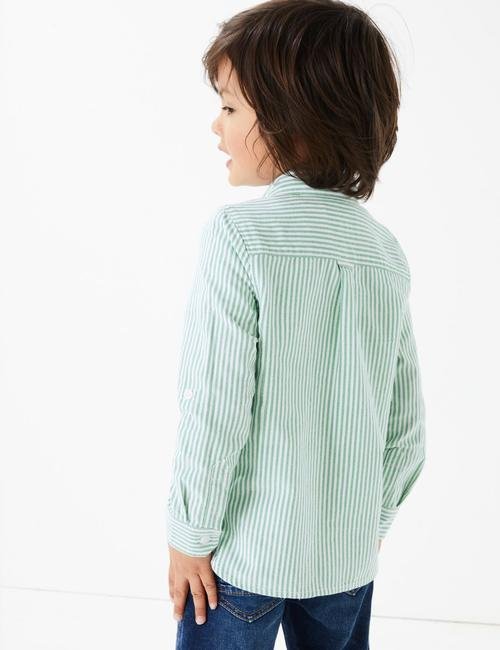 Yeşil Uzun Kollu Çizgili Gömlek