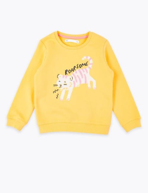 Sarı Pullu İşlemeli Sweatshirt