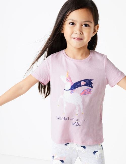 Pembe Unicorn İşlemeli Kısa Kollu T-Shirt