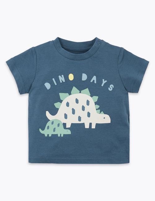 Lacivert Dinozor Desenli T-Shirt