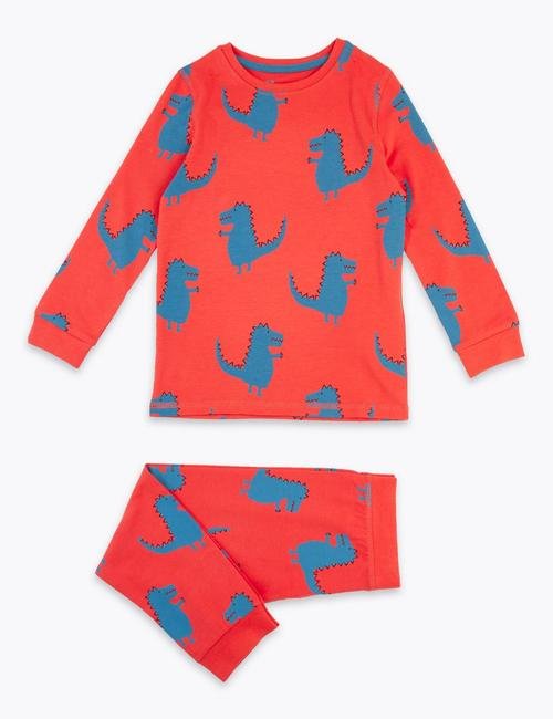 Kırmızı Dinozor Desenli Pijama Takımı