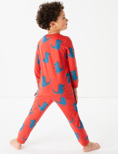 Kırmızı Dinozor Desenli Pijama Takımı