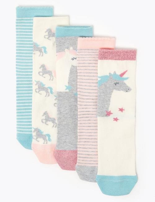 Pembe 5'li Unicorn Desenli Çorap Seti