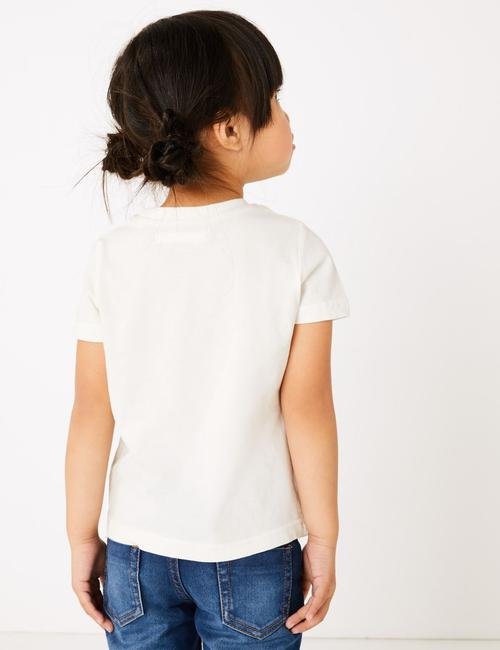 Beyaz 3'lü Desenli Kısa Kollu T-Shirt