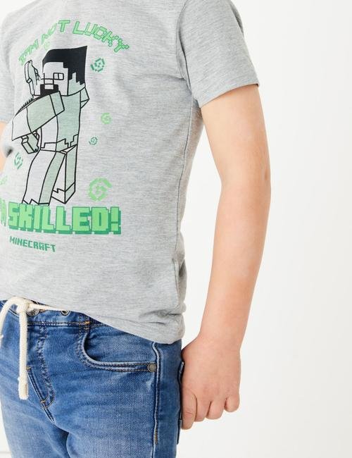Gri Minecraft™ Sloganlı T-Shirt