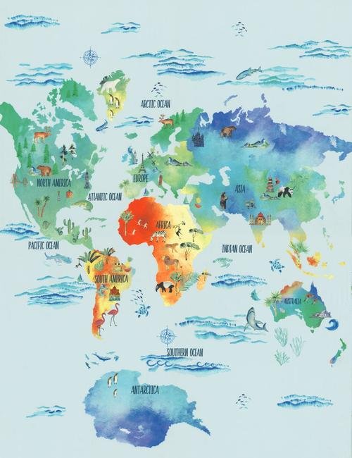 Mavi Dünya Haritası Desenli Çift Taraflı Nevresim Takımı