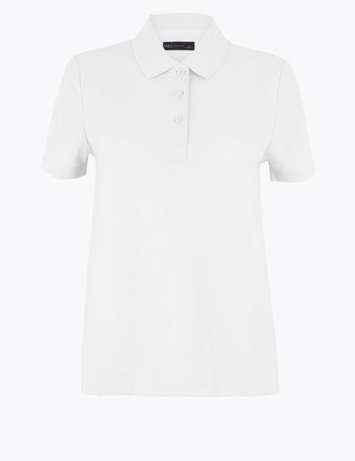 Beyaz Saf Pamuklu Polo Yaka T-Shirt