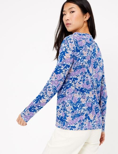 Lacivert Çiçek Desenli Uzun Kollu T-Shirt