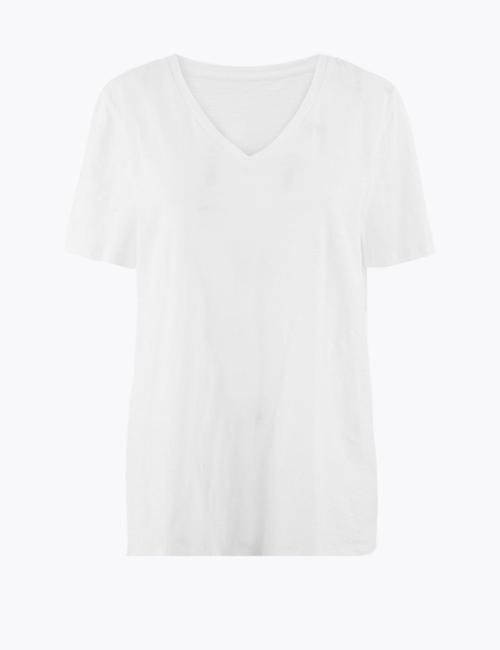 Beyaz Saf Pamuklu Yuvarlak Yaka T-Shirt