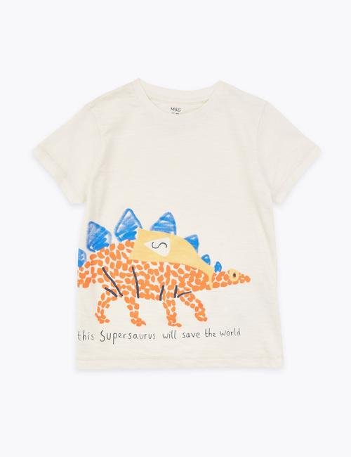 Multi Renk Dinozor Desenli T-Shirt