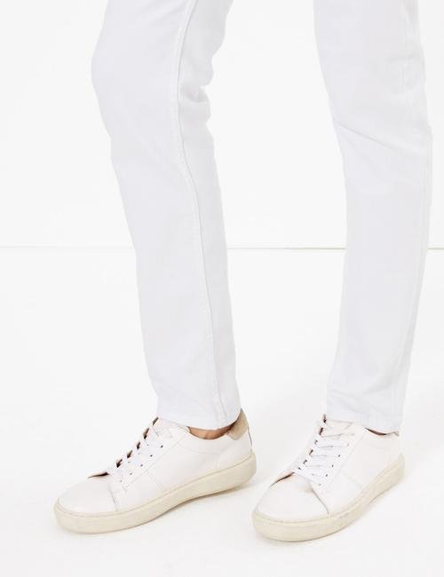 Beyaz Orta Belli Straight Leg Jean Pantolon