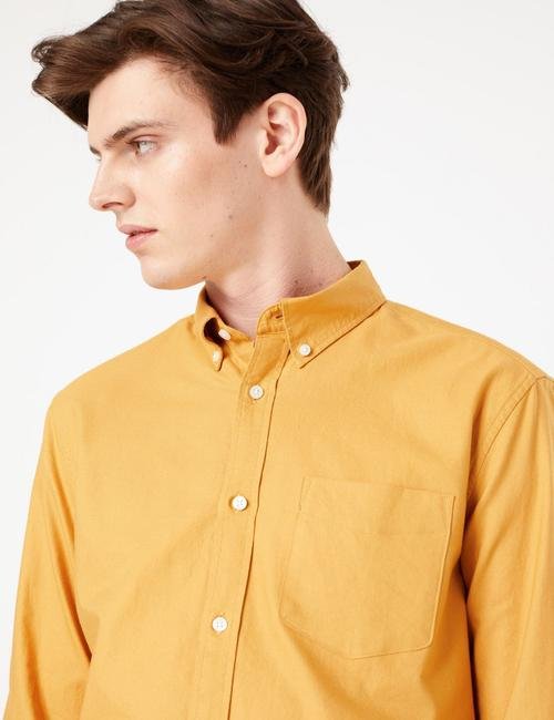 Sarı Saf Pamuklu Oxford Gömlek