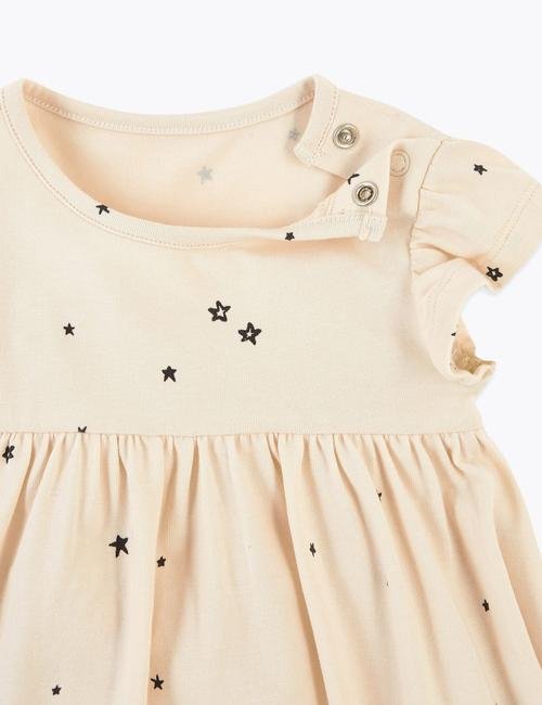 Bej Yıldız Desenli Elbise