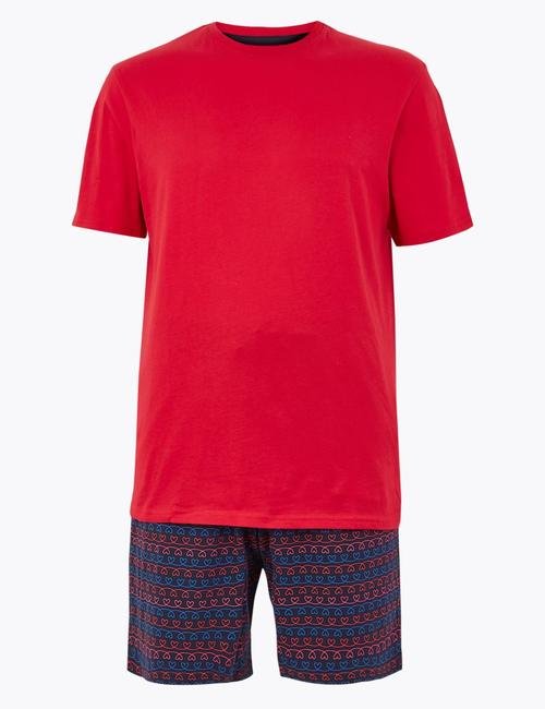 Kırmızı Kalp Desenli Pijama Takımı