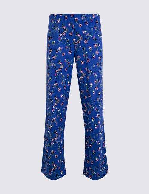 Mavi İşlemeli Uzun Kollu Pijama Takımı