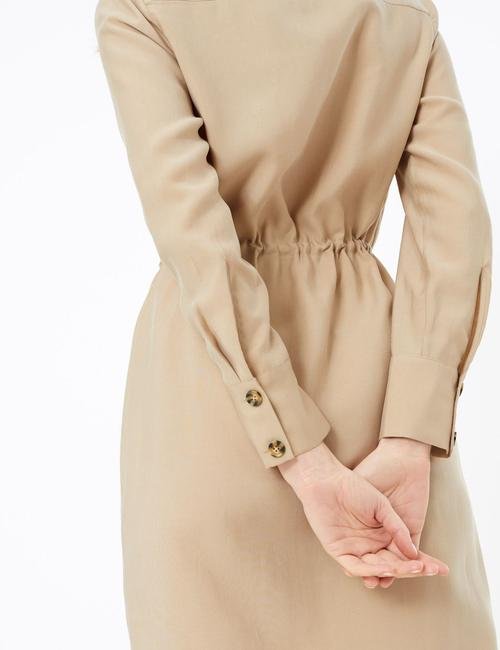 Kahverengi Utility Midi Gömlek Elbise