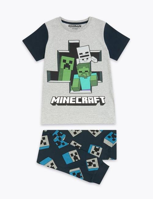 Gri Minecraft™ Kısa Kollu Pijama Takımı