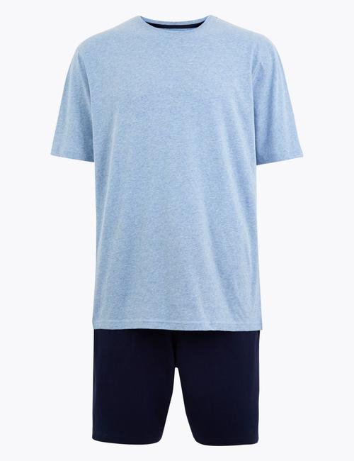Mavi Saf Pamuklu Pijama Takımı