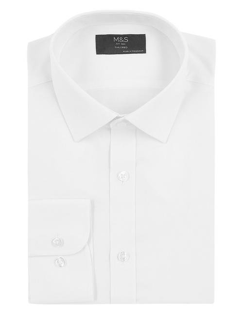 Beyaz Tailored Fit Dokulu Gömlek