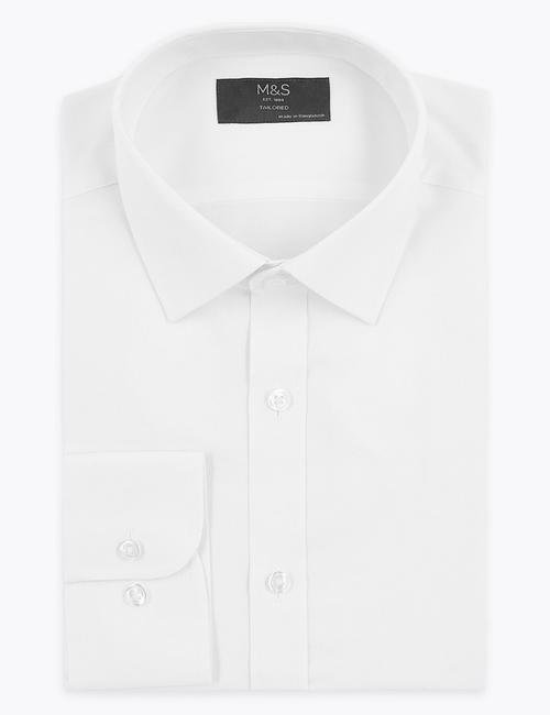 Beyaz Tailored Fit Dokulu Gömlek
