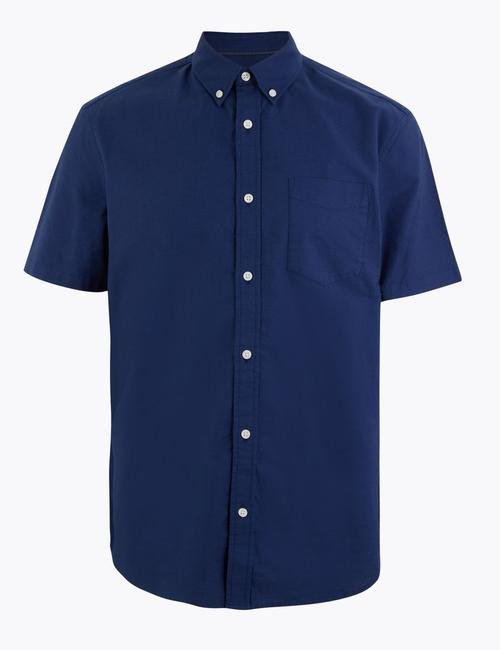 Mavi Saf Pamuklu Oxford Gömlek