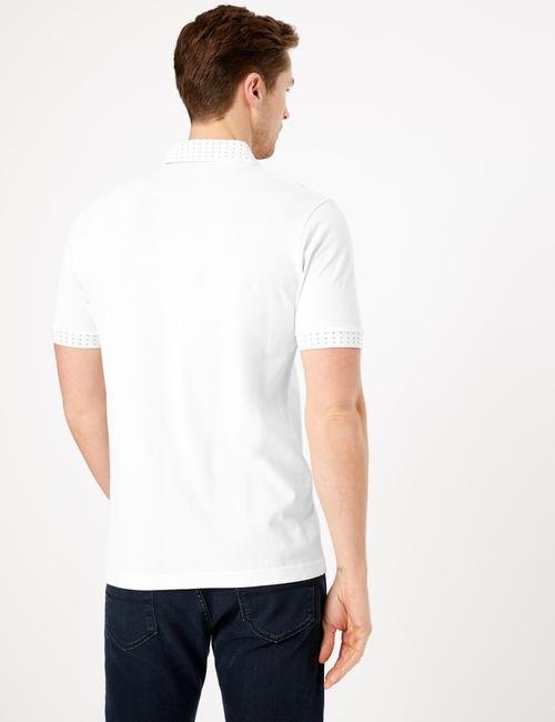 Beyaz Premium Pamuklu Polo Yaka T-Shirt